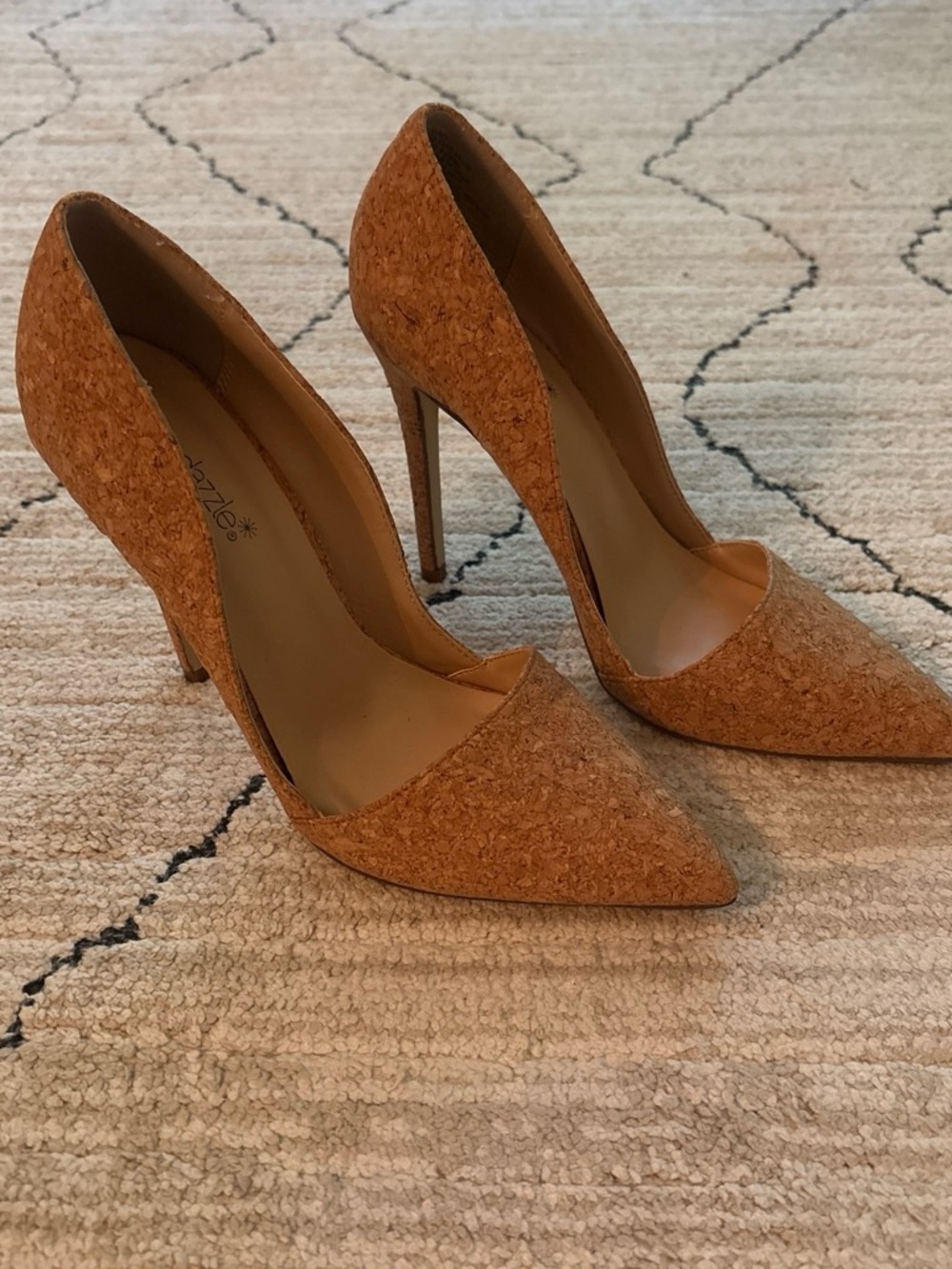 Shoe Dazzle Cork-Textured Pointed-Toe Stiletto Pumps - Tan